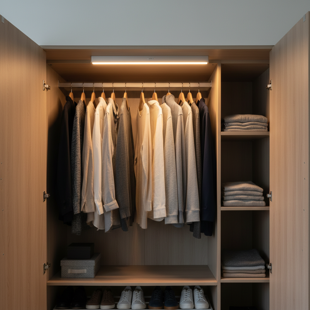 LED motion sensor light inside wardrobe closet