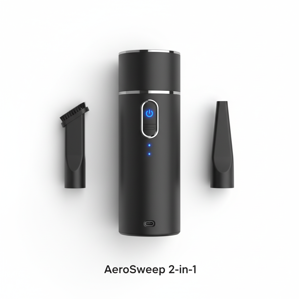 Wireless 2-in-1 air duster vacuum cleaner product flat lay