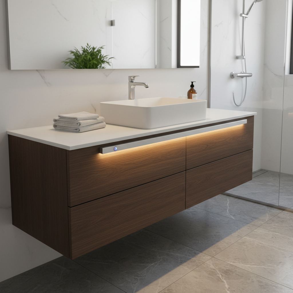 LED motion sensor light under bathroom cabinet