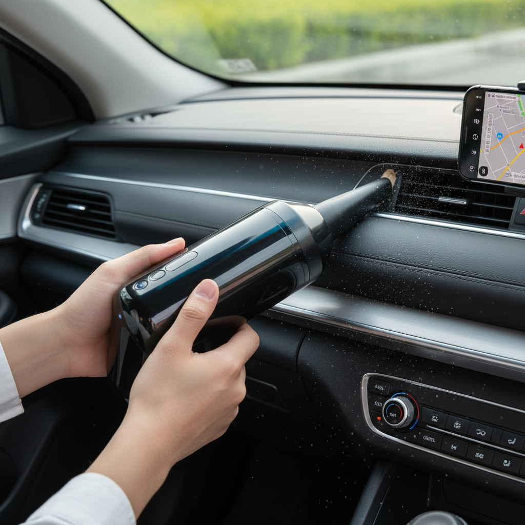 Wireless air duster cleaning car interior dashboard